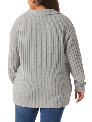 Image of Agnes Orinda Women's Plus Size Loose Polo V Neck Long Sleeve T Shirts Tops Collared Ribbed Brushed Top Sweater Casual