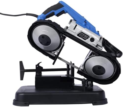 Portable band saw, upgraded version with enhanced stability base, removable stainless steel base, rotatable cutting from 0-45°, 5" deep, 10A 1100W copper motor, 10-14 TPI saw blades.