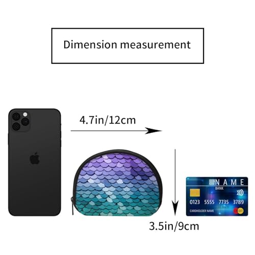 Neoprene Coin Purse, Change Pouch, Cash Bags, Zipper Handbag for Passport, Card, Lightweight Bag for Travel Outdoor Gym, Compatible with Purple Turquoise Sparkling Mermaid Scales Pattern4