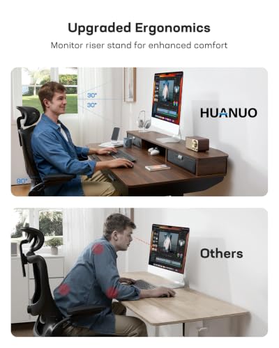 Image of HUANUO 55 x 30 inch Electric Standing Desk with 2 Wood Drawers, Adjustable Height Sit Stand Desk for Home Office, Ergonomic Stand up Desk with 4 Memory Presets, 176 lbs Capacity, Walnut Top