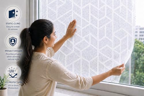 Image of Frosted Privacy Window Film - Static Cling Glass Sticker | No Glue /Privacy Protection /UV Light Filter | Decorative Opaque Cover for Bathroom, Sliding Door, Office || (24 X 84 | INCH)