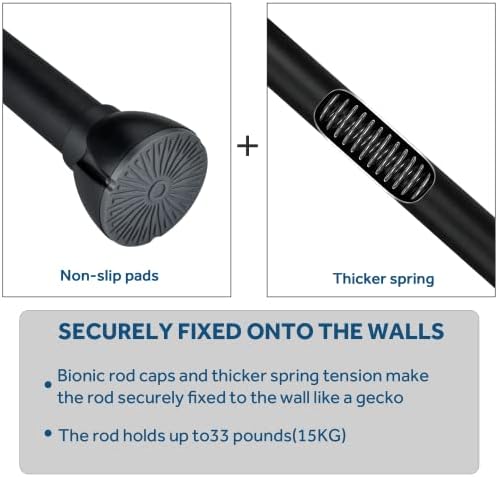 Lolypot Shower Curtain Rod Matte Black Extendable, 45-72 Inch Adjustable Curtain Rail No Drill, Spring Tension Rod Never Rust for Shower Stall / Closet / Windows/ RV/ Bathroom