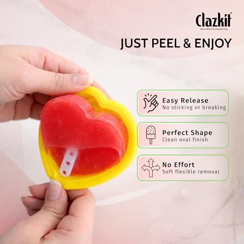 Image of Clazkit Ice Candy Maker | Silicone Popsicle Molds Ice Pop Makers Reusable Ice Lolly Cream Mold Home-Made Heart Shape Easy Release Popsicles Mould Lid with Stick. (4Psc Multicolor)