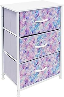 Sorbus Nightstand Storage Organizer Chest with 3 Drawers - Kids Girls, Boys Bedroom Furniture Chest for Clothes, Closet Organization - Steel Frame, Wood Top, Fabric Bin (3-Drawer, Blue/Pink/Purple)
