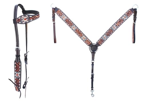 CHALLENGER Horse Western Floral Tooled Laced One Ear Tack Set Bridle Headstall Breast Collar 78HR05A