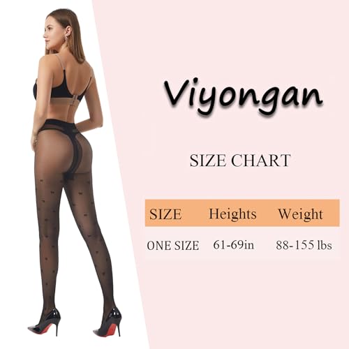 Image of Patterned Tights for Women High Waist Pantyhose Black Sheer Stockings 15D