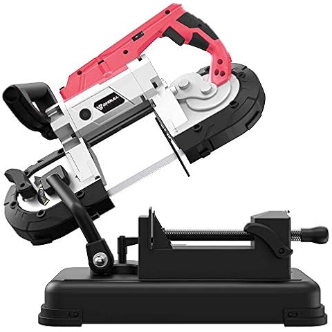 Anbull Portable Band Saw with Upgraded Removable Alloy Steel Base, 45°-90° Metal Cutting, 10A 1100W Motor, 5-inch Deep Cut, with .020-by-44-7/8-Inch 14 TPI Saw Blade and Led Spotlight Cover