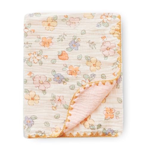 Image of Double Layered 100% Cotton Muslin Baby Blanket Ultra-Soft 40x40 Inch Swaddling Nursery Crib Blanket (Pink Strawberry Floral)