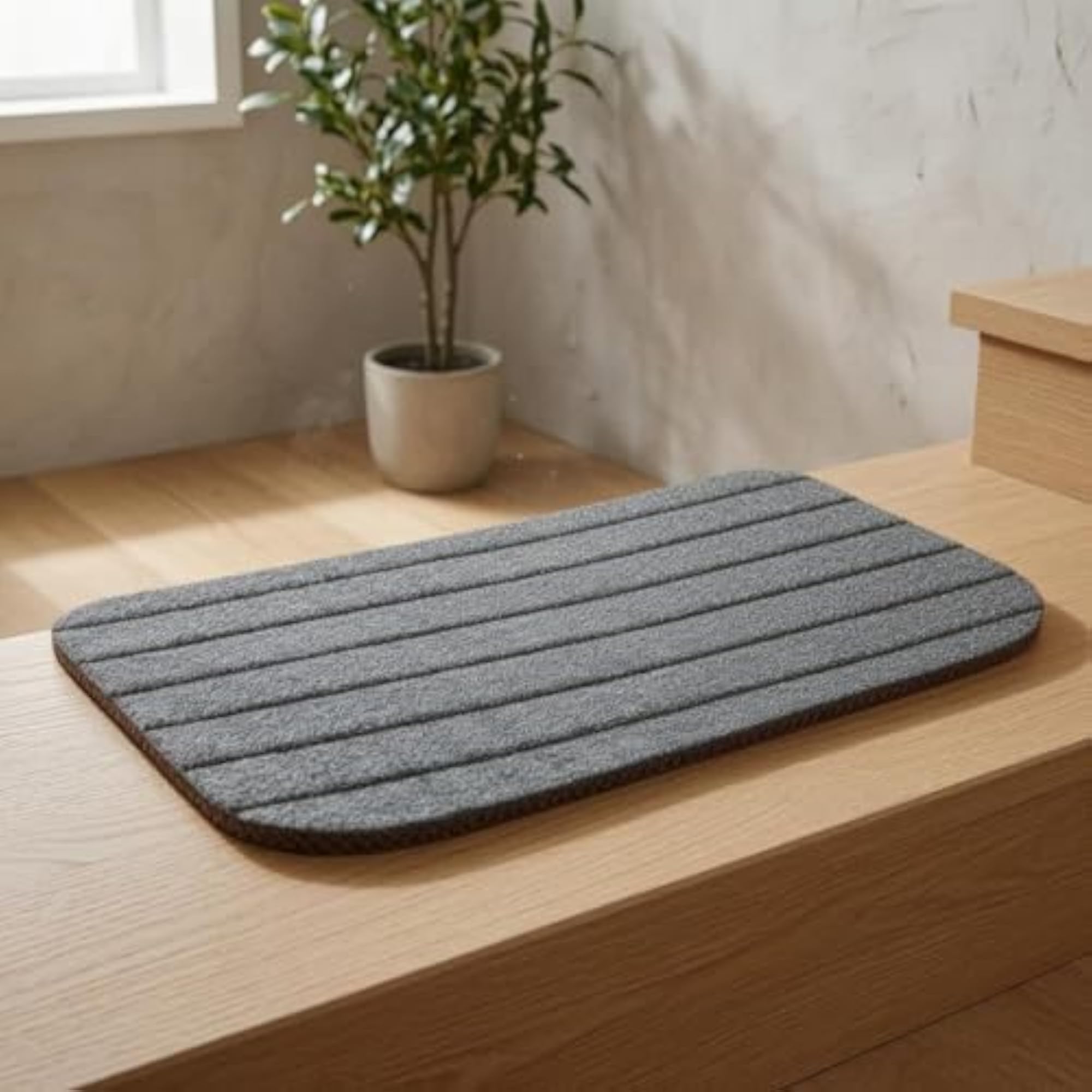 Striped Hook and Loop Stair Step Mat, Blue-Gray, 3-Pack