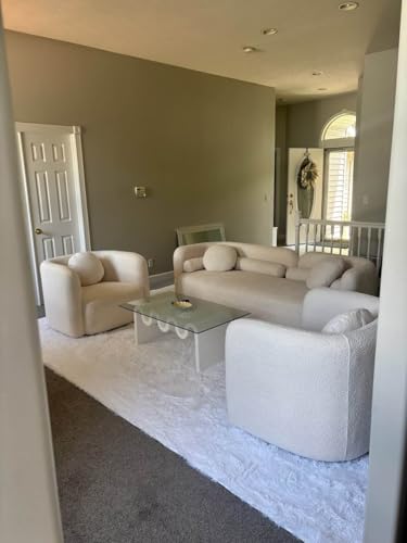 Image of 2026 New White Boucle Sofa Set, 3-Piece Living Room Seating Set - 3 Seater Sofa + 2 Single Chairs, Solid Wood Frame Modern Couches with Pillows