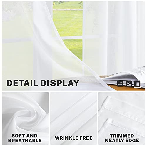Mrtrees White Sheer Curtains 34 X 24 Inch Length Kitchen Tier Short Curtains Light Filtering Rod Pocket Voile Cafe Curtains For Basement Bathroom Small Half Window 2 Panels #TOP3