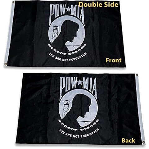 Homissor Pow Mia Flag Embroidered 5x8 Outdoor - Heavy Duty Double Sided You are Not Forgotten War Flags 300D Nylon Military Pow Flags for Outside Cover