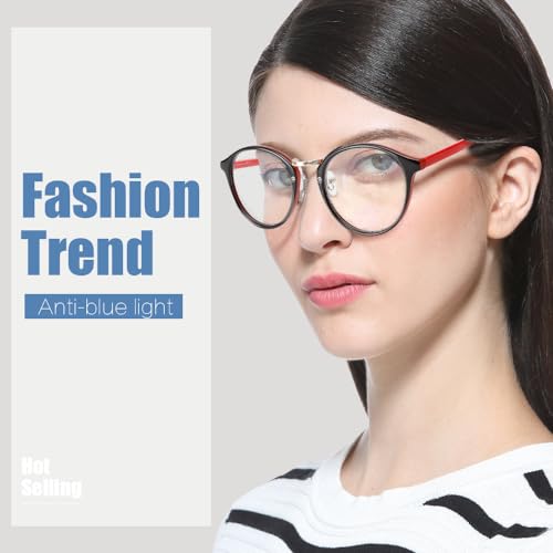 Image of Cyxus Nerd Glasses Round Blue Light Glasses for Woman Reduce Eye Strain UV Blocking for Computer Screen(8065T04 Red)