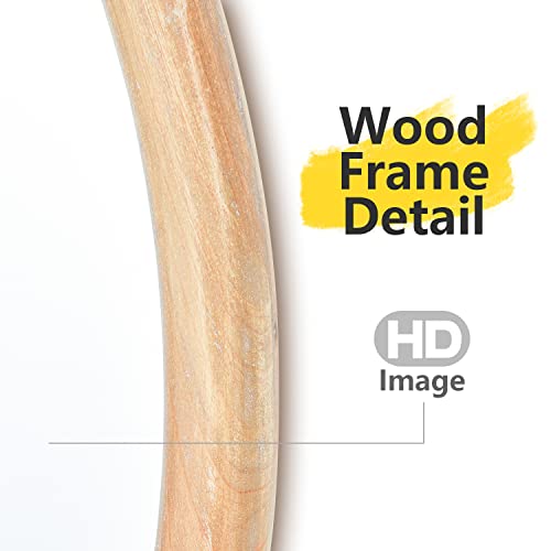 Sawsile Natural Wood Mirror 28" Decorative Rustic Large Circle Mirror Round Farmhouse Mirror For Living Room, Fireplace,Hallway,Farmhouse #TOP2