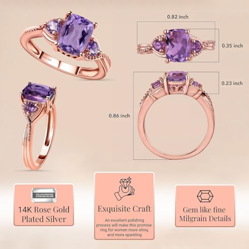 Shop LC Purple Amethyst Ring Promise Engagement Rings for Women 14K Rose Gold Plated in 925 Sterling Silver Bride Wedding Amethyst Jewelry for Women Birthday Gifts for Womens3