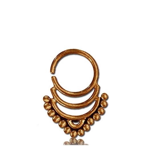 Chic-Net Septum piercing näsringar tre bågar bollar mässing 1 mm gyllene antik örhänge exotiskt