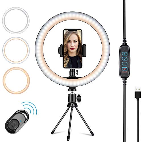 10' Selfie Ring Light with Tripod Stand & Cell Phone Holder, YOUXIU Dimmable Led Camera Beauty...
