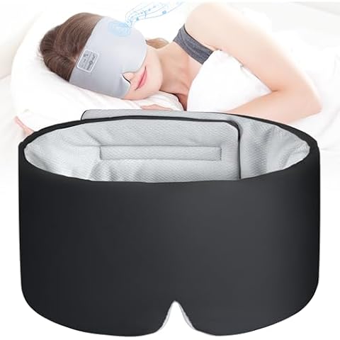 MUSICOZY Ice Silk Sleep Headphones with Bluetooth Mask, Eye Mask for Sleeping in Total Darkness, 5.4 Bluetooth Sleep Mask Sleep Headphones, Soft, Gifts for Men Women (Black) Cover