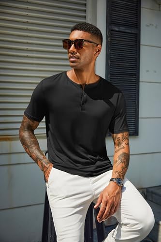 COOFANDY Men's Henley Shirts Short Sleeve Casual Summer Basic T Shirt Soild Button Tee Top2