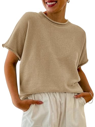 Image of Saodimallsu Women's Short Sleeve Lightweight Casual Crewneck Loose Fit Knit T-Shirt
