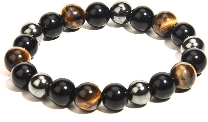 Triple Protection Bracelet, Tiger Eye Hematite Obsidian Natural Stone Beaded Bracelet, Stretchy Bracelet as Amulet Bring Luck and Fortune - Image 3