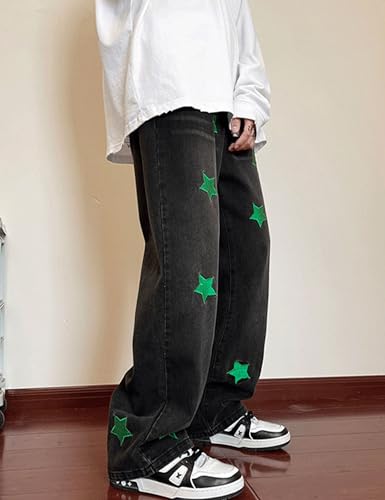 Mens Y2k Jeans Aesthetic Baggy Hip Hop Star Pants Grunge Loose Denim Streetwear Jeans2