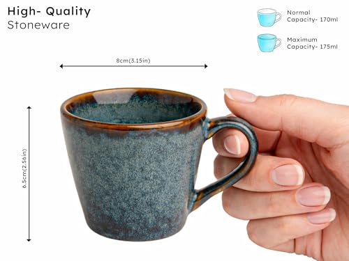 Image of Bodhi House Handcrafted Ceramic Tea Cup Set of 4 Pieces (175 Ml), Stoneware Coffee Mug, Microwave Safe Small Tea Cup, Glossy Finish, Ideal for Daily use, Casual Gatherings and Gifting, Greenish Blue