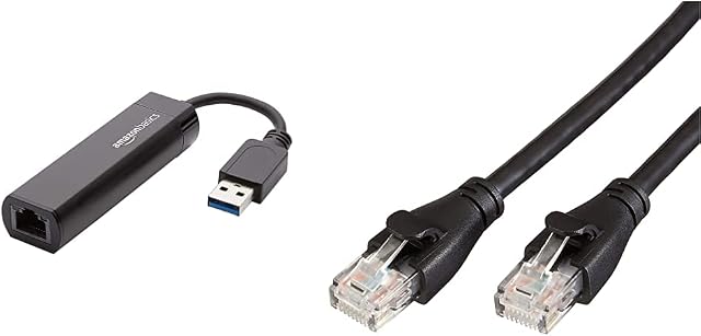Amazon Basics USB 3.0 to 10/100/1000 Gigabit Ethernet Internet Adapter & RJ45 CAT6 Ethernet LAN Patch Cable (7.6 m / 25 Feet) [1,000 Mbps (1 Gbps)]