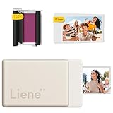 Liene Pearl N200 Pro Tragbarer Mini Fotodrucker mit Farbsublimation – Inkl. 10 Selbstklebende Fotos (5x7,6 cm) & Farbband, Bluetooth, 300 DPI, Sofortbilddrucker für iPhone & Android, Akku, in Gold