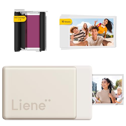 Liene Pearl N200 Pro Portable Photo Printer, Instant Mini Picture Printer for iPhone Smartphone, Thermal Dye Sublimation, Bluetooth Sticker Printer 10 Sheets 2x3 Adhesive Paper & 1 Cartridge, Gold