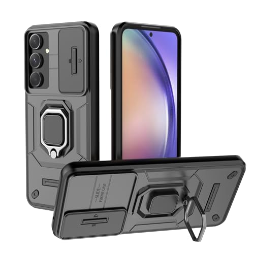 Image of CamShield Pro Case with Slide Camera Protection and Ring Stand Bumper Back Case Cover for Samsung Galaxy A55 5G (Black)
