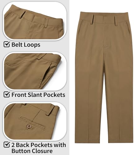 Image of QBK Boys Flat Front Dress Pants Uniform Pants Adjustable Waistband for Toddler to Youth with Pockets