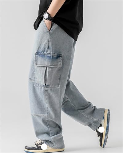 Men's Casual Loose Hip Hop Denim Work Pants Jeans Drawstring with Cargo Pockets Pants4