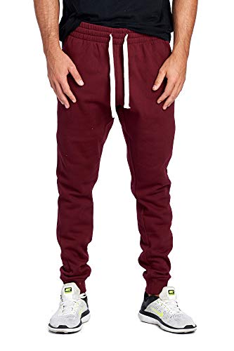 ProGo Men's Casual Jogger Sweatpants Basic Fleece Marled Jogger Pant Elastic Waist (Medium, Burgundy)