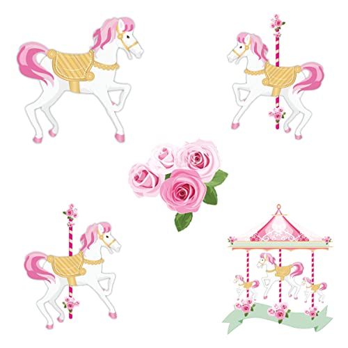 Image of Pretty UR Party Carousel Theme Paper Cutouts for Birthday Parties, Carousel Party Supplies decor, Birthday Party Decoration Cut-Outs - Pink (10 pcs)