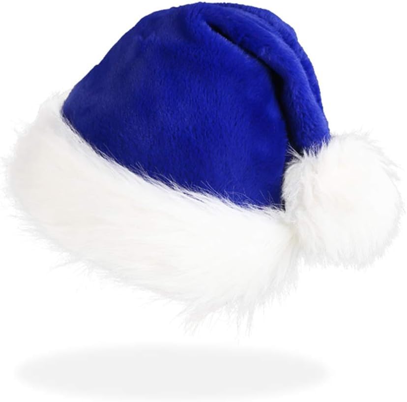 CCINEE Blue Santa Hat for Adults Blue Plush Santa Hats Velvet Christmas Hat for Holiday Home Decoration Party Supplies