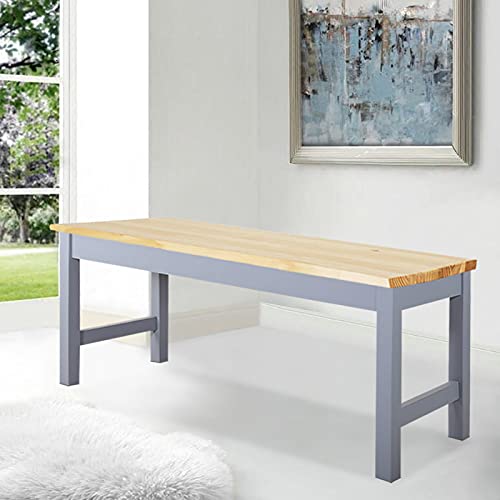 Warmiehomy Dining Bench Elegant Modern Bench Solid Pinewood & Sturdy Metal Frame Durable 2-Seater for Living Room Bedroom Kitchen Patio 90CMx35CMx44.6CM Natural Pine & Grey
