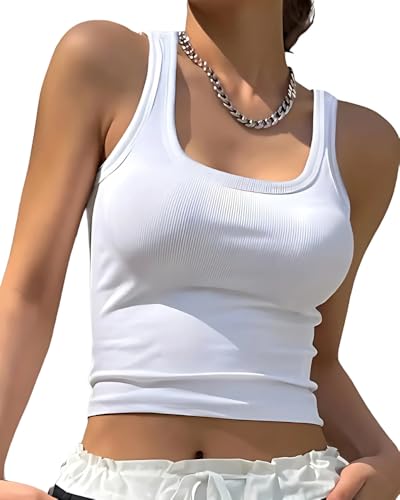 Image of Accmetees Women's and Girls Solid Ribbed Square Neck Tank Top | Tanktop for Women | Sleeveless Top | Crop Tanktop | Ribbed Tank Top
