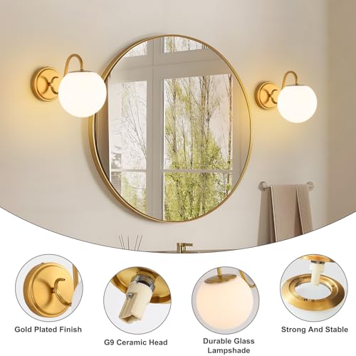 Image of Vintage Brushed Gold Bathroom Wall Sconces, Include G9 Bull