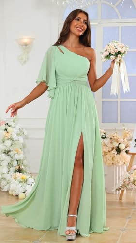 Chiffon Bridesmaid Dresses Long for Women with Slit Pleated One Shoulder Sweetheart A Line Wedding Guest Gowns2