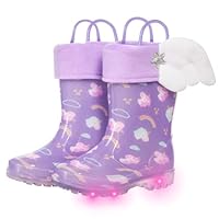 FUNCOO PLUS Wellies for Kids with Removed Warm Lining Carry Handle Wellington Boots Children Wellies Outdoor Light Up Rainy Snow Toddler Shoes Size 9