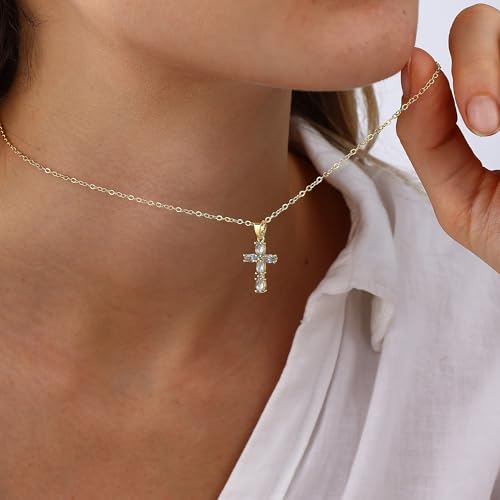 Cross Necklace for Women Dainty Gold Cross Birthstone Necklace 14K Gold Plated Cross Pendant Necklaces for Women Trendy Gold Jewelry Gifts4