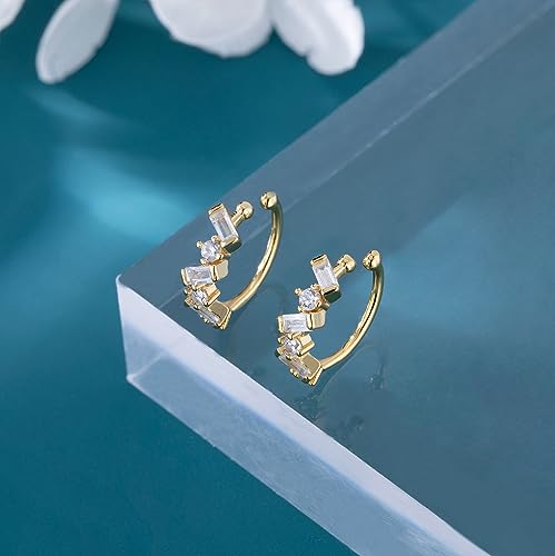 SLUYNZ 925 Sterling Silver CZ Cuff Earrings for Women Small Hoop Earrings No Piercing Cartilage Earrings3