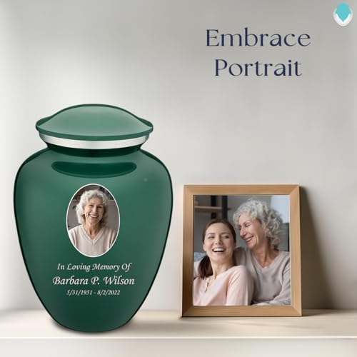 Image of Geturns - Adult Cremation Urns for Human Ashes I Large Green Photo Funeral Urn for Female and Male I 200 lbs
