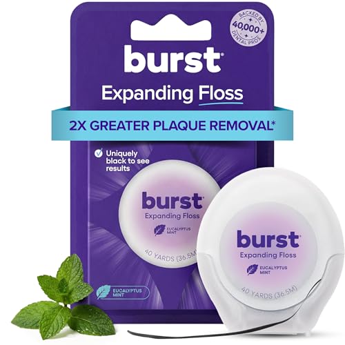 BURST Expanding Dental Floss (Mint Eucalyptus/40 Yards) | Stain Absorbing & Woven Tooth Floss with...