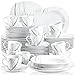 VEWEET Aviva 60 pièces Service de Table Porcelaine 12pcs Assiette Plate, Assiette à Dessert, Assiette Creuse, Tasse avec Soucoupes Vaisselles pour 12 Personnes Céramique Blanc Ivoire