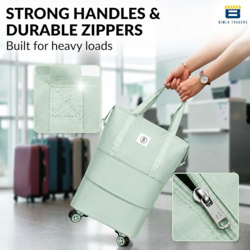Image of Btag Travel Duffle Bag with Wheels | Convertible Handbag,Trolley & Shoulder Luggage for Clothes | Space-Saving Foldable Travel Companion |Expandable & Waterproof Traveling Bag for Unisex (Fruit Green)