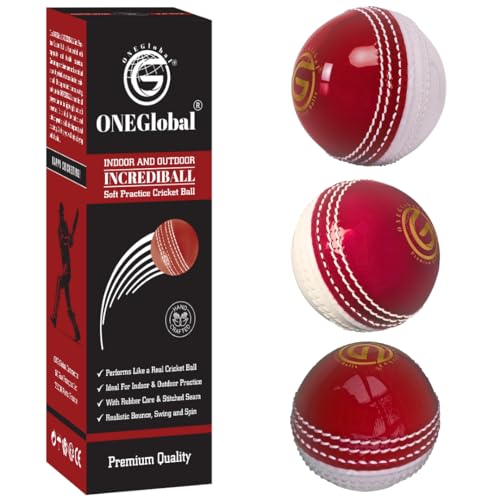 Image of Soft Rubber Cricket Ball for Practice | Outdoor & Indoor Practice Cricket Ball with Core & Stitched Seam | Realistic Feel, True Bounce & Swing for Practice, Honing Skills & Family Fun