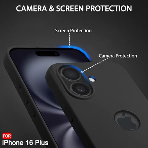 Image of TheGiftKart Liquid Silicone Back Cover Case for iPhone 16 Plus | Soft Micro-Fibre Lining Inside | Camera & Screen Protection | Shockproof Back Cover for iPhone 16 Plus (Silicone, Rich Black)