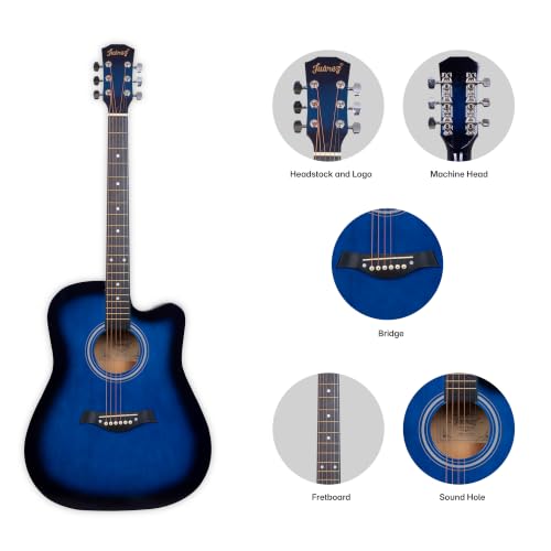 Image of JUAREZ JRZ41CLN-TBS-KIT 41 inch Cutaway Acoustic Guitar Kit Blue Burst | Linden Body | Catalpa Neck | ABS Fingerboard & Bridge | Gloss Finish | Bag, Strap, Strings & Picks | Beginner